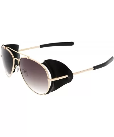 Steampunk Metal Crossbar Faux Leather Side Cover Gradient Lens Aviator Sunglasses 58mm - Gold / Lavender - CO1855CX78E $10.06...