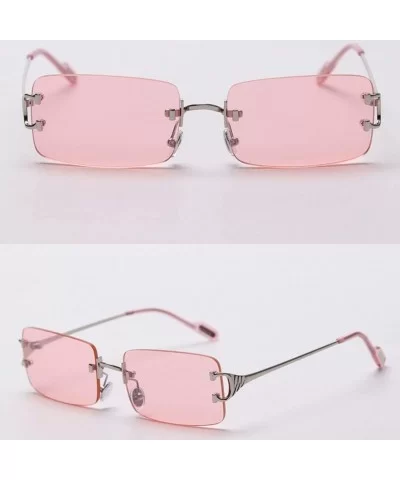 Tinted Sunglasses Rimless Men Retro Rectangular Sun Glasses for Women Summer Metal - Silver With Pink - CA199ATHA88 $9.60 Square