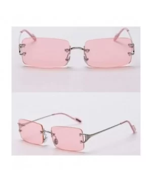 Tinted Sunglasses Rimless Men Retro Rectangular Sun Glasses for Women Summer Metal - Silver With Pink - CA199ATHA88 $9.60 Square