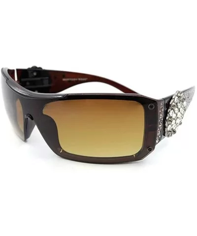 Wayfarer Rhinestone Sunglasses For Women Western UV 400 Protection Shades With Bling - Coffee-floral - CT19CDSIGHT $22.13 Way...