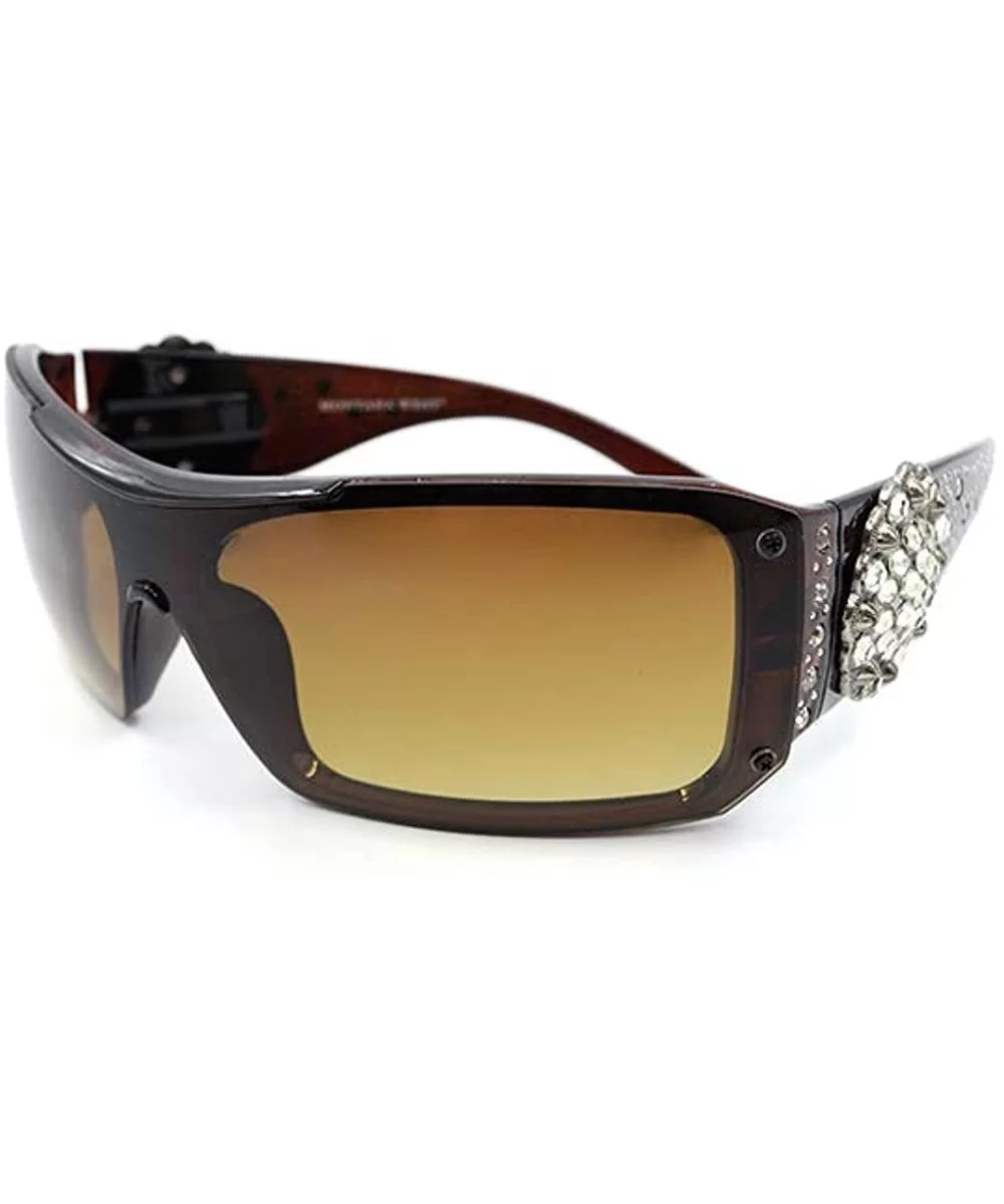 Wayfarer Rhinestone Sunglasses For Women Western UV 400 Protection Shades With Bling - Coffee-floral - CT19CDSIGHT $22.13 Way...