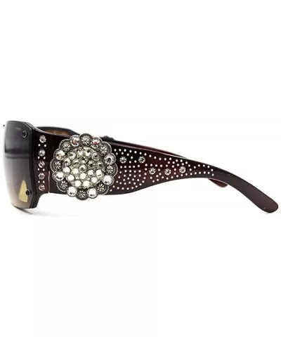 Wayfarer Rhinestone Sunglasses For Women Western UV 400 Protection Shades With Bling - Coffee-floral - CT19CDSIGHT $22.13 Way...