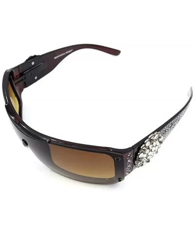 Wayfarer Rhinestone Sunglasses For Women Western UV 400 Protection Shades With Bling - Coffee-floral - CT19CDSIGHT $22.13 Way...