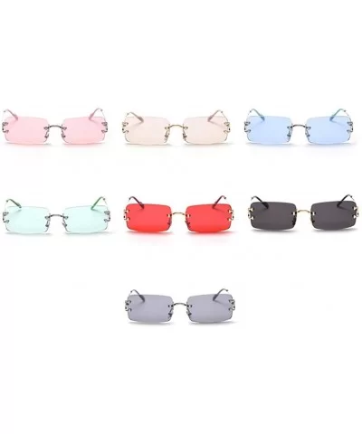 Tinted Sunglasses Rimless Men Retro Rectangular Sun Glasses for Women Summer Metal - Silver With Pink - CA199ATHA88 $9.60 Square