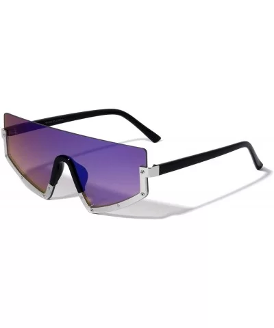 Semi Rimless Flat Top Shield One Piece Lens Sunglasses - Black Silver Frame - CU199YAGKC5 $8.07 Semi-rimless