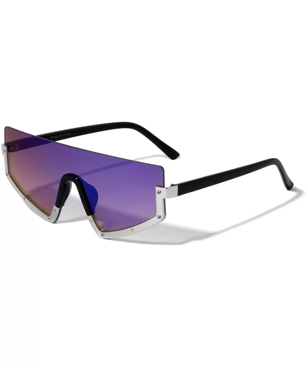 Semi Rimless Flat Top Shield One Piece Lens Sunglasses - Black Silver Frame - CU199YAGKC5 $8.07 Semi-rimless