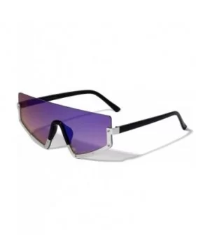 Semi Rimless Flat Top Shield One Piece Lens Sunglasses - Black Silver Frame - CU199YAGKC5 $8.07 Semi-rimless