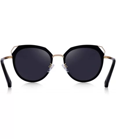 Polarized Sunglasses for Women - Cat Eye Metal Frame Sunglasses UV400 - Black - CX18R46WUHG $16.30 Cat Eye