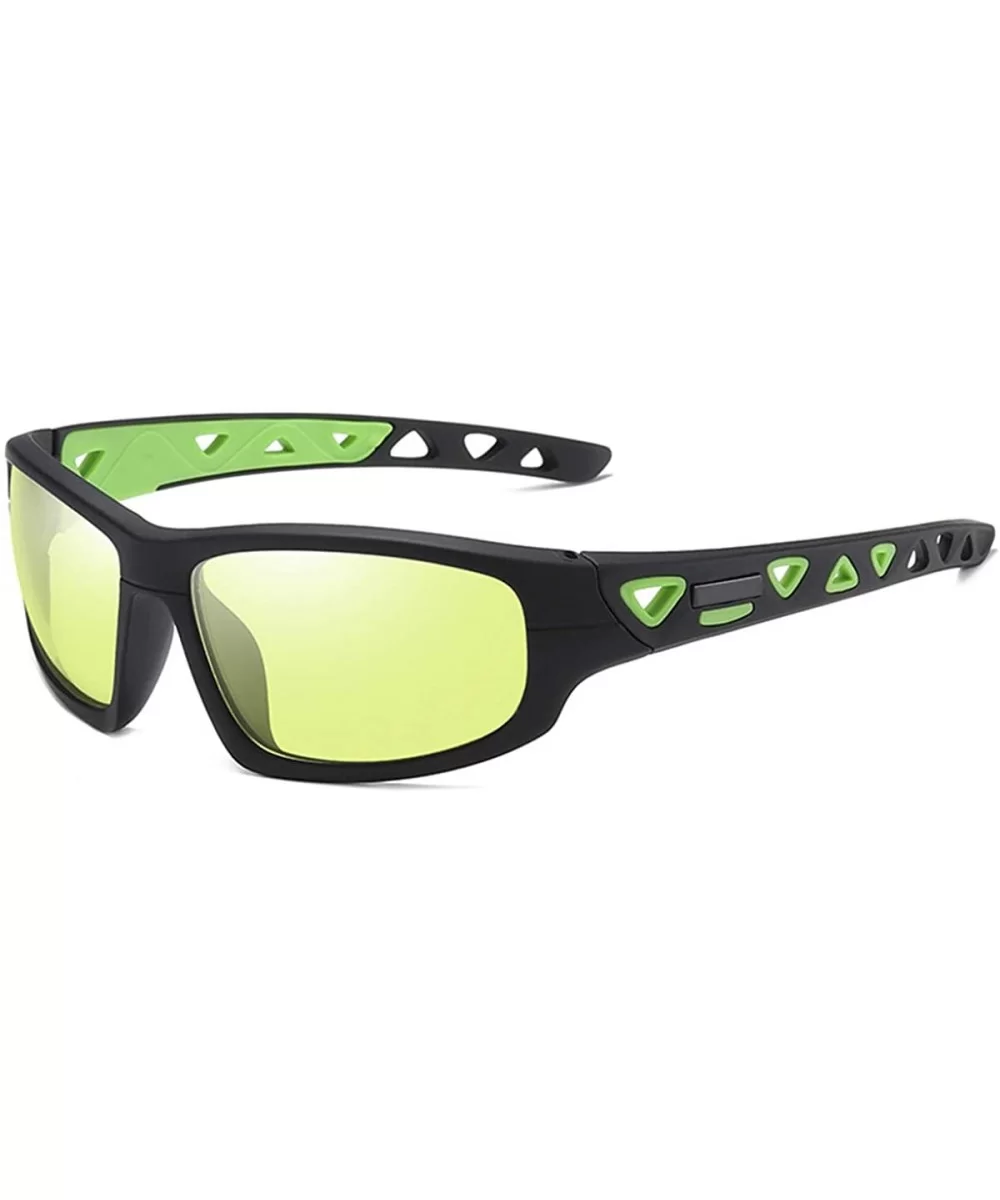 Mens Polarized Photochromic Sports Sunglasses Cycling Sun Glasses Eyewear - Black Green 2 - CW190EKMU52 $18.52 Aviator