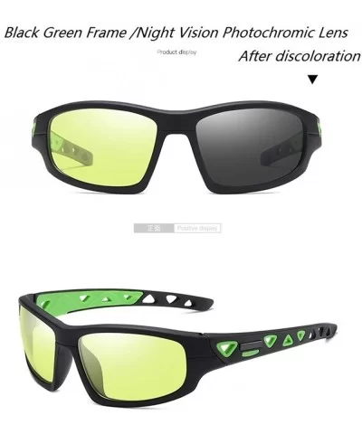 Mens Polarized Photochromic Sports Sunglasses Cycling Sun Glasses Eyewear - Black Green 2 - CW190EKMU52 $18.52 Aviator