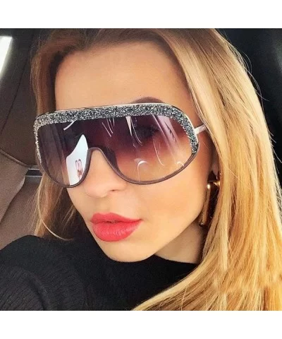 Oversized Sunglasses Fashion Crystal Glasses - Brown - CM193NXQYSU $9.96 Goggle