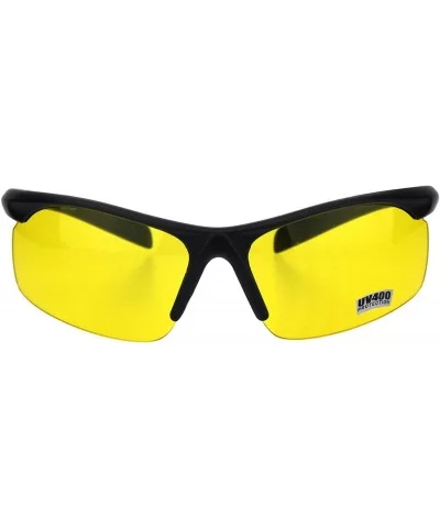 Mens Baseball Half Rim Warp Around Plastic Night Driving Lens Sunglasses - Matte Black - CK18H8IXSEK $5.19 Sport