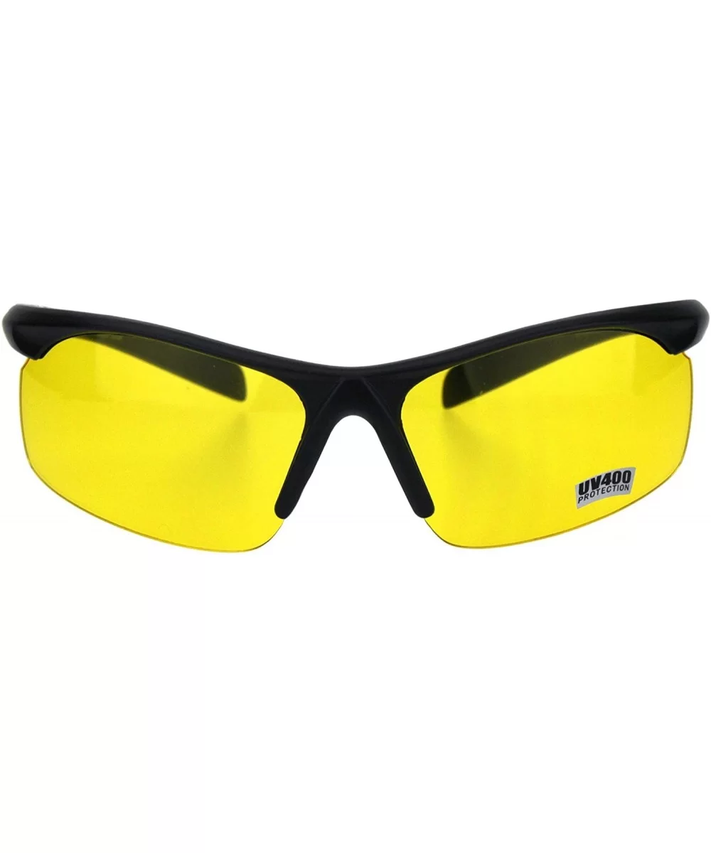 Mens Baseball Half Rim Warp Around Plastic Night Driving Lens Sunglasses - Matte Black - CK18H8IXSEK $5.19 Sport