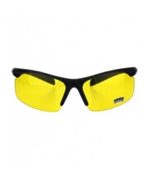 Mens Baseball Half Rim Warp Around Plastic Night Driving Lens Sunglasses - Matte Black - CK18H8IXSEK $5.19 Sport