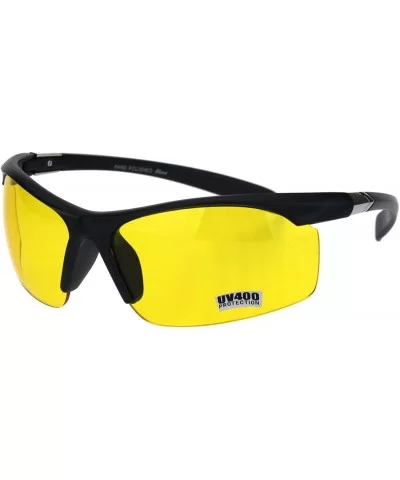 Mens Baseball Half Rim Warp Around Plastic Night Driving Lens Sunglasses - Matte Black - CK18H8IXSEK $5.19 Sport