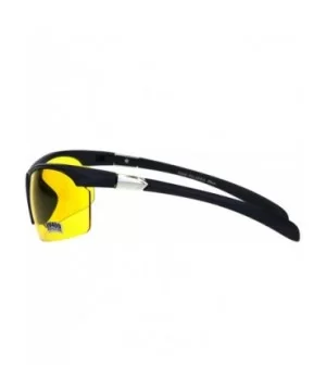 Mens Baseball Half Rim Warp Around Plastic Night Driving Lens Sunglasses - Matte Black - CK18H8IXSEK $5.19 Sport