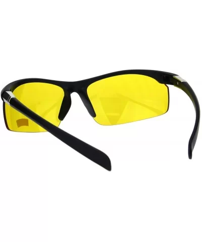 Mens Baseball Half Rim Warp Around Plastic Night Driving Lens Sunglasses - Matte Black - CK18H8IXSEK $5.19 Sport