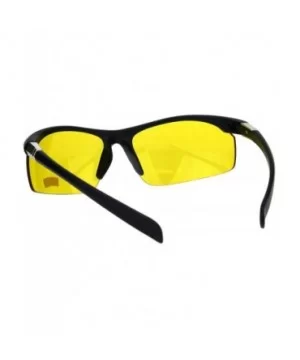 Mens Baseball Half Rim Warp Around Plastic Night Driving Lens Sunglasses - Matte Black - CK18H8IXSEK $5.19 Sport