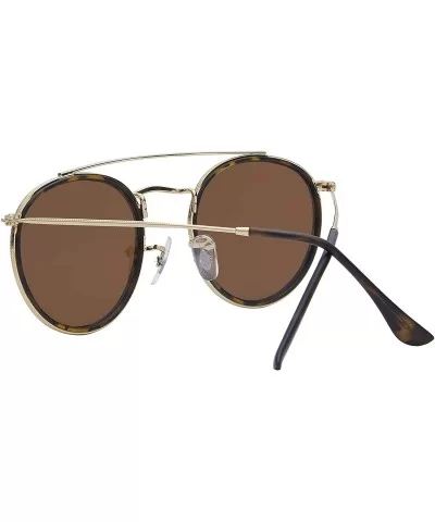 Premium Round Sunglasses For Women/Men Polarized Lens UV400 Protection - Double Bridge-brown Lens - C318GO4AKNC $21.96 Round