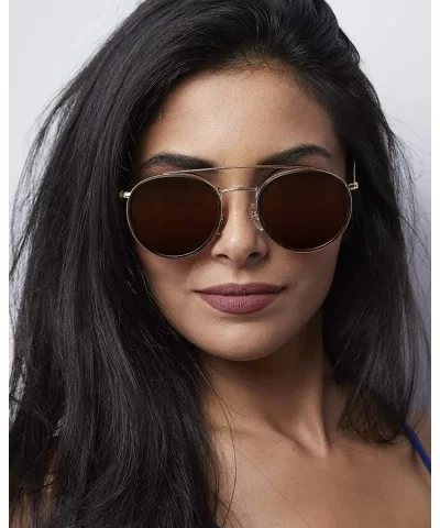 Premium Round Sunglasses For Women/Men Polarized Lens UV400 Protection - Double Bridge-brown Lens - C318GO4AKNC $21.96 Round