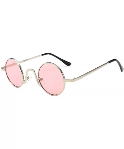 Fashion Round Metal Frame Glasses Steampunk Sunglasses1562 - Silver-pink - C818M4MD7WA $9.51 Round