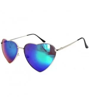 Color Coated Full Metal Frame UV400 Heart Shape Sunglasses Eyewear - Blue 2 - C7196R5CQWU $9.83 Sport