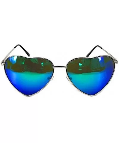 Color Coated Full Metal Frame UV400 Heart Shape Sunglasses Eyewear - Blue 2 - C7196R5CQWU $9.83 Sport