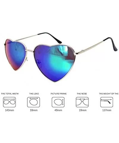 Color Coated Full Metal Frame UV400 Heart Shape Sunglasses Eyewear - Blue 2 - C7196R5CQWU $9.83 Sport