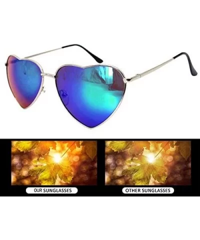 Color Coated Full Metal Frame UV400 Heart Shape Sunglasses Eyewear - Blue 2 - C7196R5CQWU $9.83 Sport