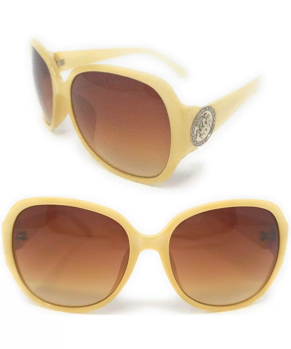 Women Retro 70s 80s 90s Oversized Round Black Elegant Style Sunglasses-SM1125 - Cream/Gold - CH18LDQ244W $13.32 Round