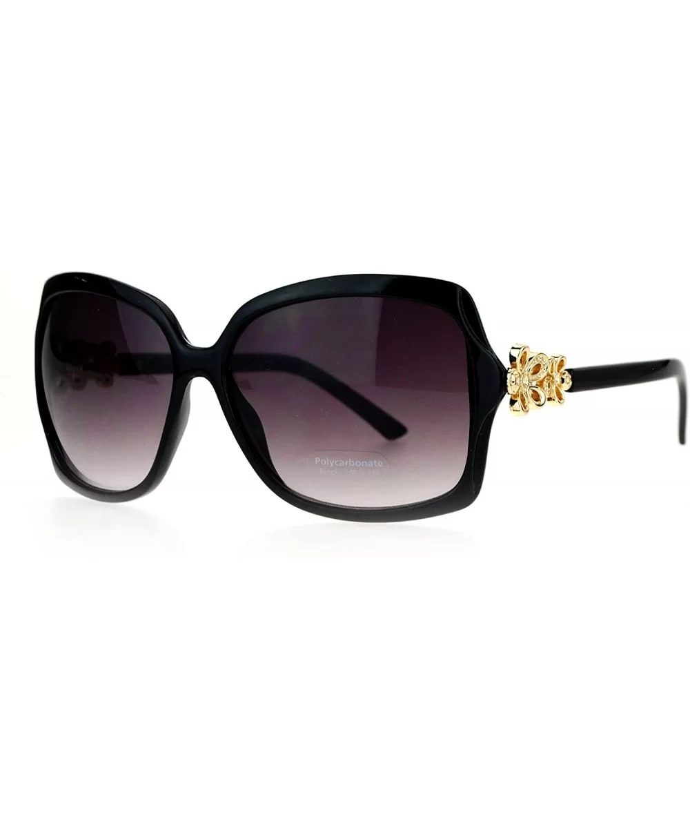 Womens Flower Jewel Hinge Oversize Butterfly Designer Sunglasses - Black - C312EMGGZU3 $5.11 Butterfly