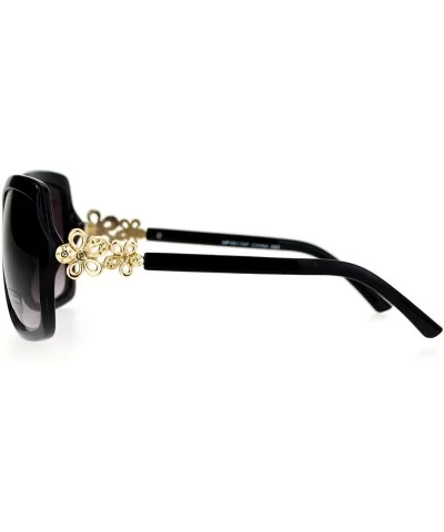 Womens Flower Jewel Hinge Oversize Butterfly Designer Sunglasses - Black - C312EMGGZU3 $5.11 Butterfly