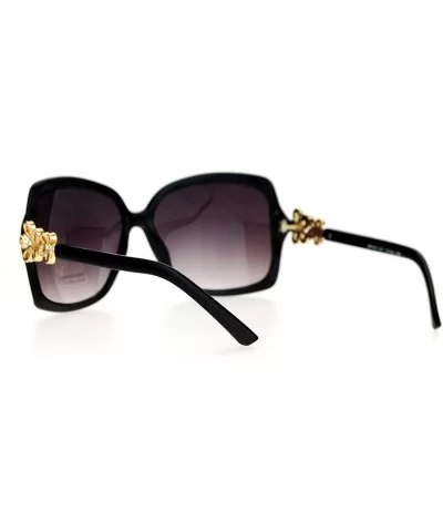 Womens Flower Jewel Hinge Oversize Butterfly Designer Sunglasses - Black - C312EMGGZU3 $5.11 Butterfly