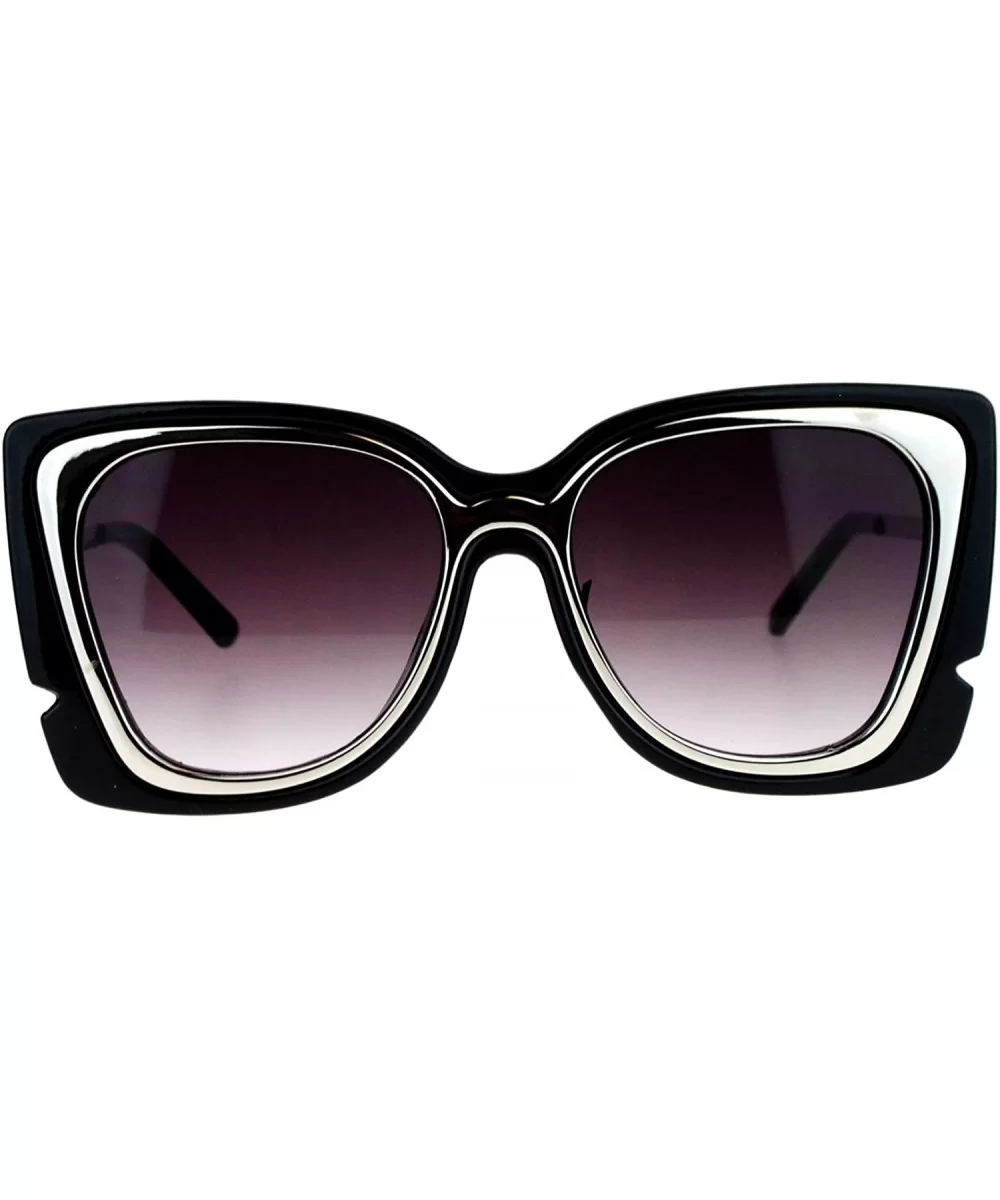 Double Frame Rectangular Oversize Cat Eye Sunglasses - Black Silver - CV12KRWS44V $6.94 Rectangular