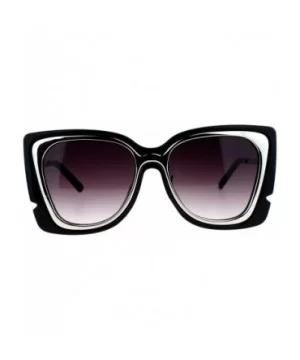 Double Frame Rectangular Oversize Cat Eye Sunglasses - Black Silver - CV12KRWS44V $6.94 Rectangular