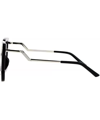 Double Frame Rectangular Oversize Cat Eye Sunglasses - Black Silver - CV12KRWS44V $6.94 Rectangular