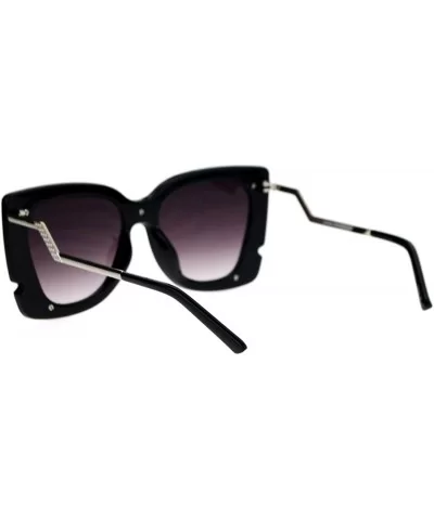 Double Frame Rectangular Oversize Cat Eye Sunglasses - Black Silver - CV12KRWS44V $6.94 Rectangular