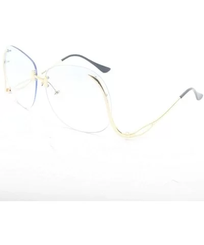 Unique Design Rimless Round Sunglasses Plain and Color With Box - Gold-blue - CX12KB1G7HJ $8.07 Round