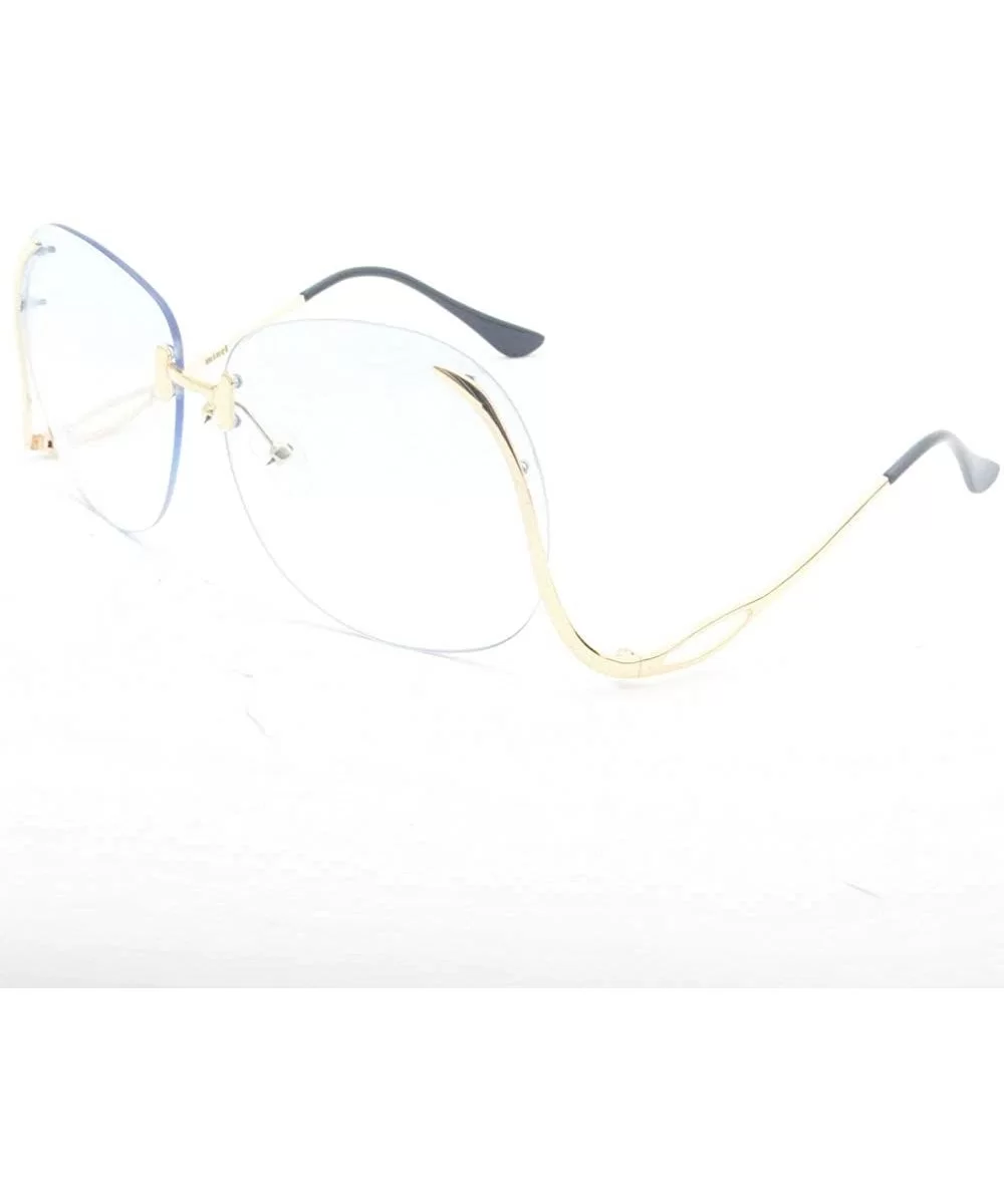 Unique Design Rimless Round Sunglasses Plain and Color With Box - Gold-blue - CX12KB1G7HJ $8.07 Round