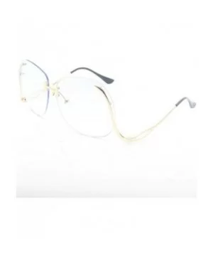 Unique Design Rimless Round Sunglasses Plain and Color With Box - Gold-blue - CX12KB1G7HJ $8.07 Round