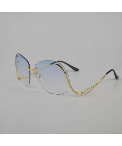 Unique Design Rimless Round Sunglasses Plain and Color With Box - Gold-blue - CX12KB1G7HJ $8.07 Round