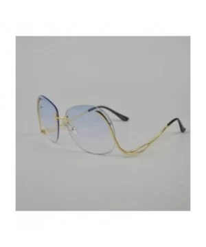 Unique Design Rimless Round Sunglasses Plain and Color With Box - Gold-blue - CX12KB1G7HJ $8.07 Round