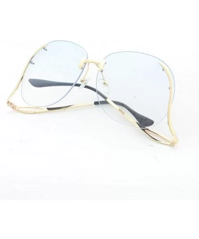 Unique Design Rimless Round Sunglasses Plain and Color With Box - Gold-blue - CX12KB1G7HJ $8.07 Round