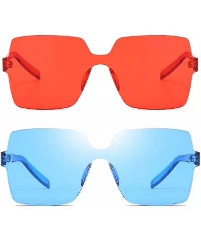 Oversized Square Candy Colors Glasses Rimless Frame Unisex Sunglasses Elton John - 07blue/Red - CJ18OXHKZWZ $12.19 Wayfarer