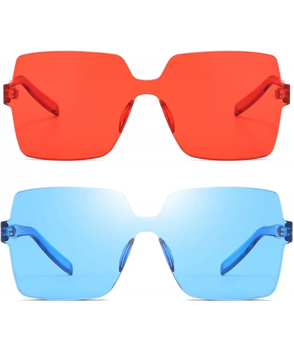 Oversized Square Candy Colors Glasses Rimless Frame Unisex Sunglasses Elton John - 07blue/Red - CJ18OXHKZWZ $12.19 Wayfarer