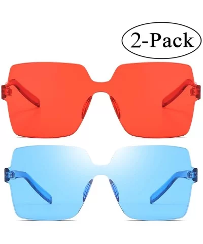 Oversized Square Candy Colors Glasses Rimless Frame Unisex Sunglasses Elton John - 07blue/Red - CJ18OXHKZWZ $12.19 Wayfarer