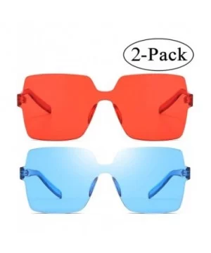 Oversized Square Candy Colors Glasses Rimless Frame Unisex Sunglasses Elton John - 07blue/Red - CJ18OXHKZWZ $12.19 Wayfarer