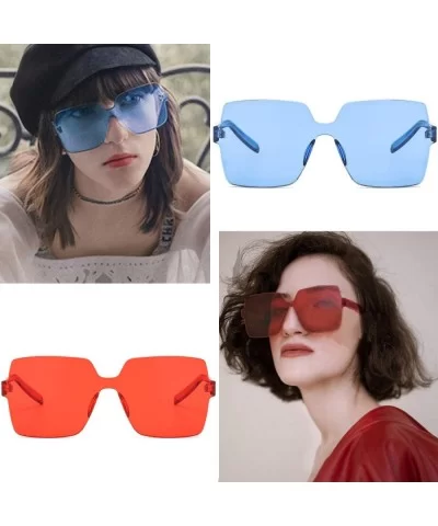 Oversized Square Candy Colors Glasses Rimless Frame Unisex Sunglasses Elton John - 07blue/Red - CJ18OXHKZWZ $12.19 Wayfarer