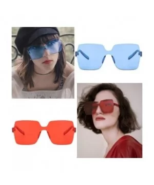 Oversized Square Candy Colors Glasses Rimless Frame Unisex Sunglasses Elton John - 07blue/Red - CJ18OXHKZWZ $12.19 Wayfarer