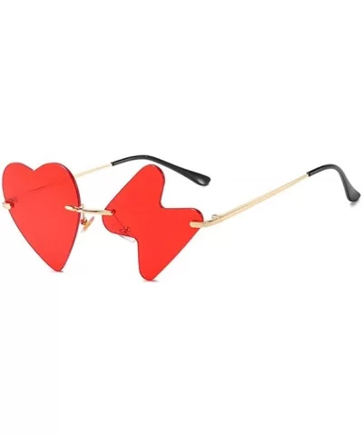 Luxury Fashion Heart Sunglasses Women Rimless Funny Sun Glasses Shades Heartbeat Personality Vintage Mirror - Red - CL19085CC...